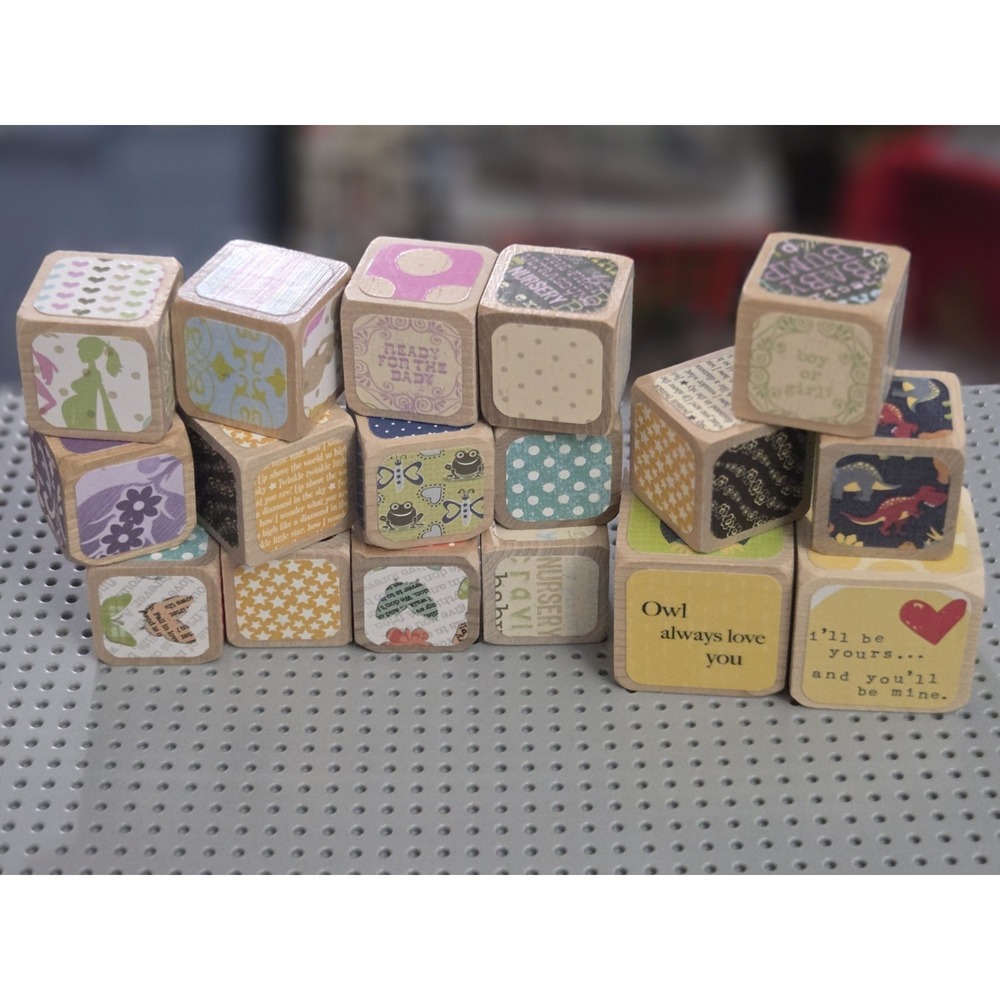 Baby Girl Nursery Wooden Blocks Solid Wood Decor Handmade 17 Pc Lot